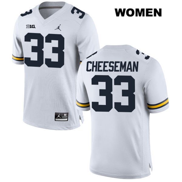 Women's NCAA Michigan Wolverines Camaron Cheeseman #33 White Jordan Brand Authentic Stitched Football College Jersey AX25A65NI